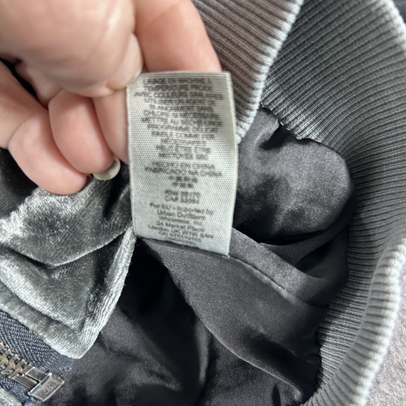 Free People Ruched Velvet Gray Bomber Jacket Size Small City Preppy Metal - Picture 7 of 7